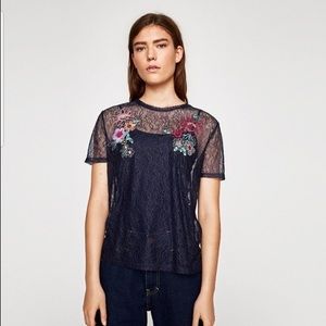 Zara lace floral appliqué tee